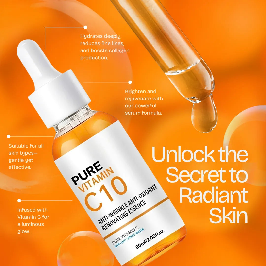 Close-up showing the lightweight, non-greasy texture of the Skin Revive UK Vitamin C Serum, formulated to hydrate, moisturise, and tighten all skin types.
