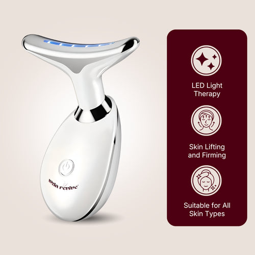 Skin Revive LED face massager device with red light therapy features for skin lifting, firming and anti-ageing.